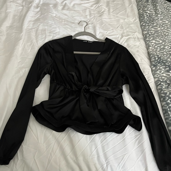 WORN ONCE Bow satin peplum top - Picture 3 of 3